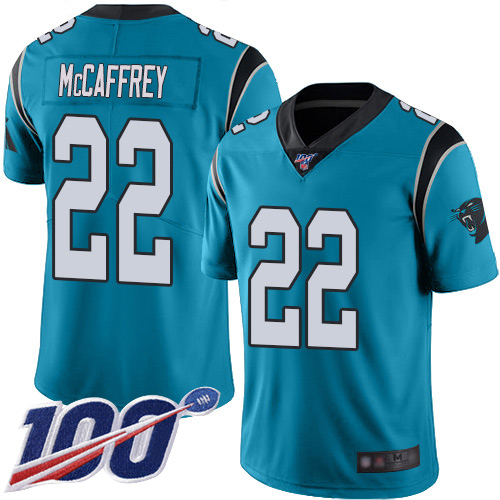 Carolina Panthers Limited Blue Youth Christian McCaffrey Alternate Jersey NFL Football #22 100th Season Vapor Untouchable